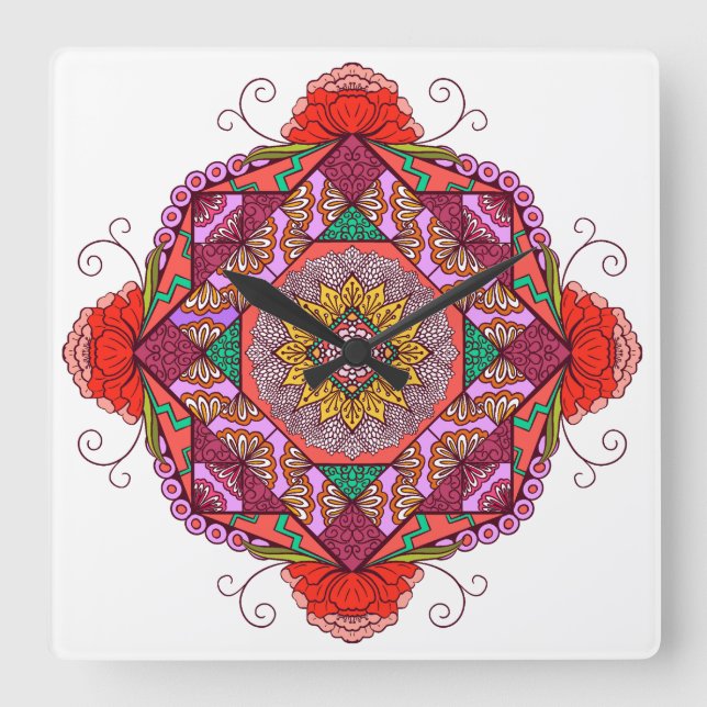 Relógio Quadrado Flores como el Cosme (Frente)