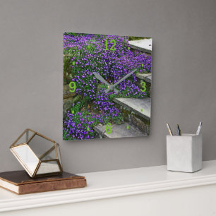 RELÓGIO QUADRADO FLORES DA PAREDE CLOCK/PURPLE QUE ADEREM-SE A