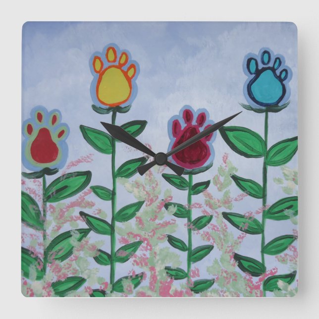 Relógio Quadrado Flores da pata (Frente)