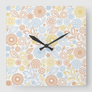 Relógio Quadrado Flores De Abstrato De Presente Xmas Em Branco