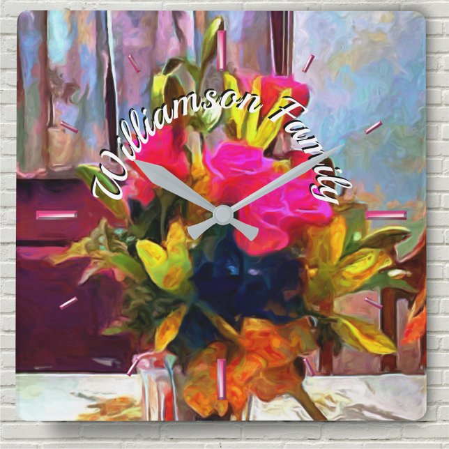 Relógio Quadrado Flores de Amor Familiar PM0001 (Criador carregado)