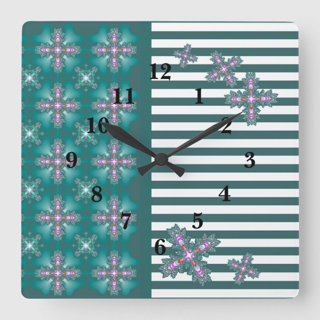 Relógio Quadrado Flores de Artdeco no Estilo Retroativo (Frente)