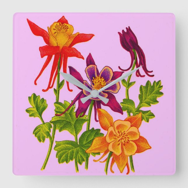 Relógio Quadrado flores de columbina (Frente)