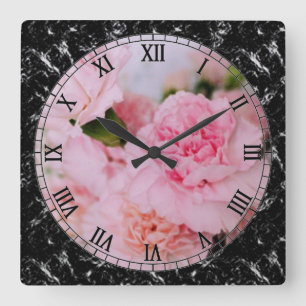Relógio Quadrado flores de cravo rosa fotografia estilo vintage