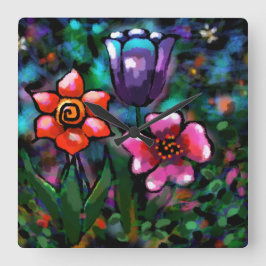 Relógio Quadrado Flores De Flores, Florais, Azuis, Cor-De-Rosa, Qui