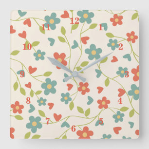 Relógio Quadrado Flores de primavera Bonitas -