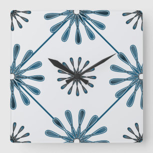 Relógio Quadrado Flores De Retro Espiral Escolhem Sua Cor De Fundo