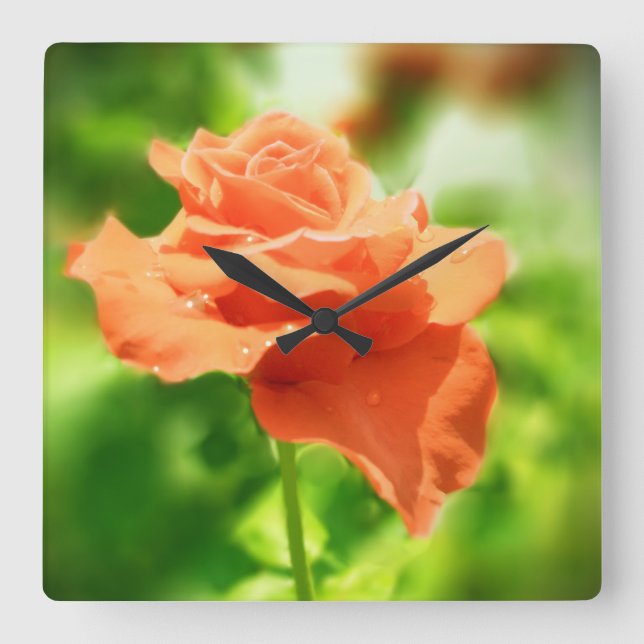 Relógio Quadrado Flores de Rosa Romântica #2 (Frente)