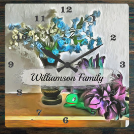 Relógio Quadrado Flores de Seda e Milho da Família 2190