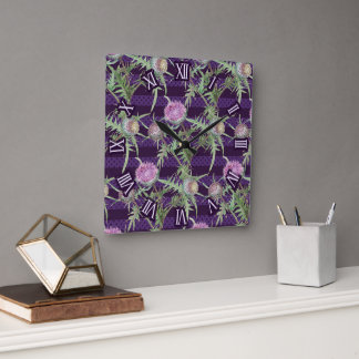 Relógio Quadrado flores de violeta cardo