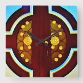 Relógio Quadrado Flores Douradas