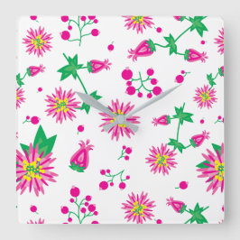 Relógio Quadrado Flores e Berries