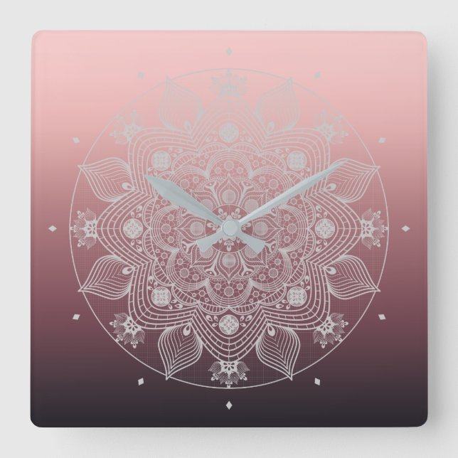 Relógio Quadrado Flores, Folhas, Palavras Florais de rendas brancas (Frente)