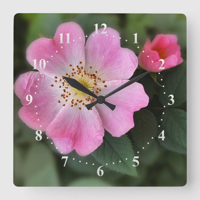 Relógio Quadrado flores rosa (Frente)