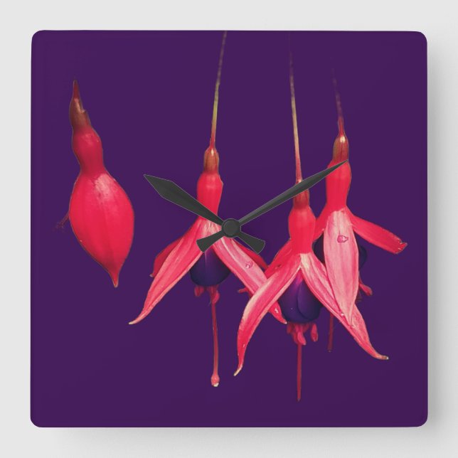 Relógio Quadrado Flores vermelhas (Frente)