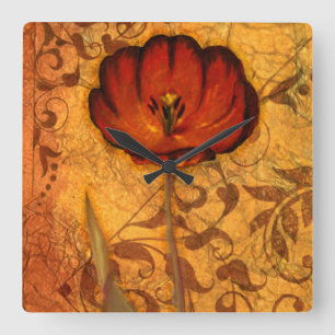 Relógio Quadrado Flores vermelhas mim