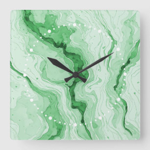 Relógio Quadrado Floresta Druzy Verde Ágata Ilusão
