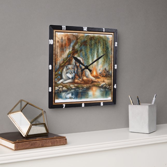Relógio Quadrado Floresta Indiana Nativa: Um Momento de Estilidade (Escritório)
