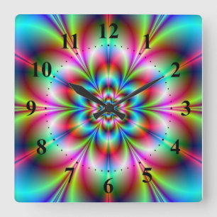 Relógio Quadrado Flower Power Wall Clock