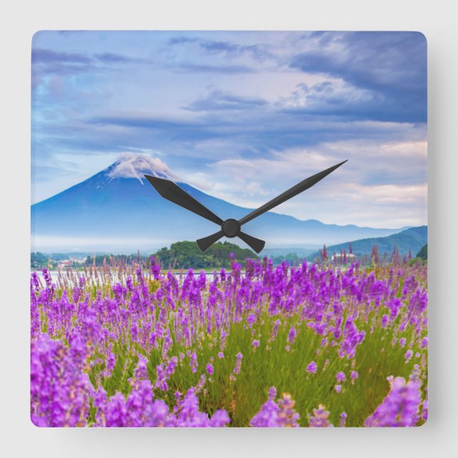 Relógio Quadrado Flowers | Mount Fugi Japan (Frente)