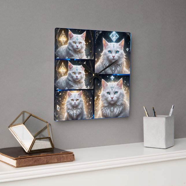 Relógio Quadrado Fluffy Persian Cat Photo Collage, (Escritório)
