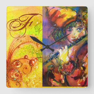 Relógio Quadrado FLUTIST PORTRAIT/Monograma de Mascarada Venetian