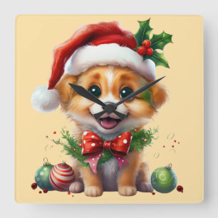 Relógio Quadrado Fofo de Natal bonito com Papai Noel e Arco