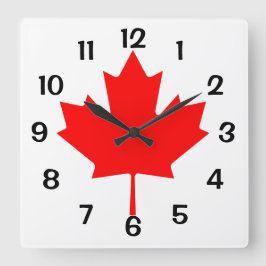 Relógio Quadrado Folha de Bordo Vermelho do Canadá