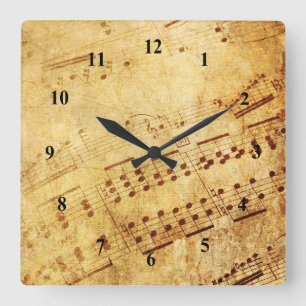 Relógio Quadrado Folha de Pontuação de Música da Planilha de Vintag