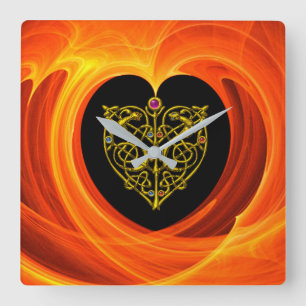 Relógio Quadrado FOLHA DOURADA, amarelo alaranjado preto