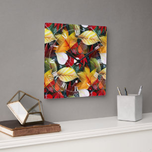 Relógio Quadrado Folhagem de outono efemeral em Negrito Vívido de A