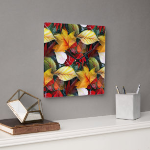 Relógio Quadrado Folhagem de outono efemeral em Negrito Vívido de A