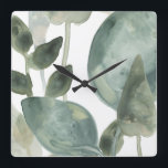 Relógio Quadrado Folhas de Água - Cores de Água<br><div class="desc">A água sai de 2 de junho,  Erica Vess. Folhagem verde de aquarela contra fundo branco.</div>
