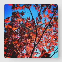 Relógio Quadrado Folhas de castanho