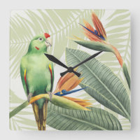 Folhas de Palma com Pássaro Verde