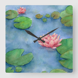Relógio Quadrado Fôr de Lotus Aguarela