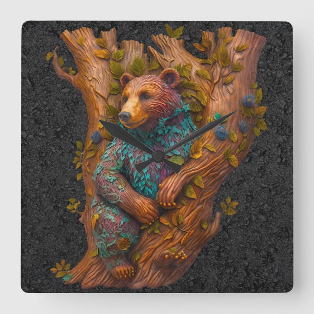 Relógio Quadrado Forest Carving Wall Clock (Frente)