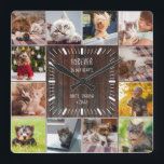 Relógio Quadrado Forever in our Hearts Pet Keepsake Photo Collage<br><div class="desc">This modern rustic pet memorial photo collage wall clock will warm every pet lover's heart. A beautiful keepsake for any cat mom, dog dad, or parent to any other fur babies, this is a sweet Instagram friendly photo grid gift, easily personalized with 12 of your favorite pictures. The pretty handwritten...</div>