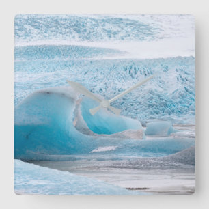 Relógio Quadrado Formações de Gelo Glacial Azul, Horizontal
