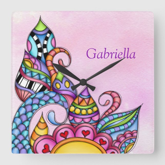 Relógio Quadrado Formas e espirais de Padrões (Frente)