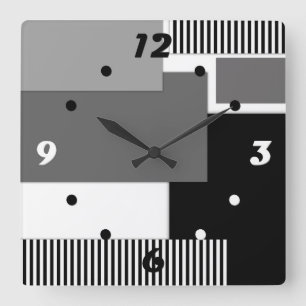 Relógio Quadrado Formas geométricas pretas e brancas