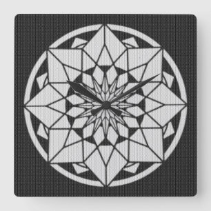 Relógio Quadrado Formigueiro de Star Mandala preto e branco