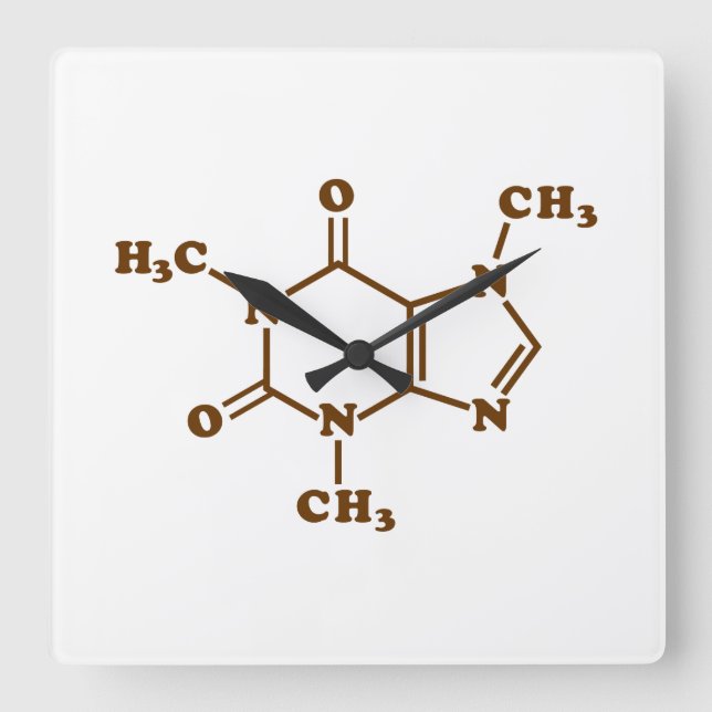 Relógio Quadrado Fórmula Química Molecular do Café Cafeína (Frente)