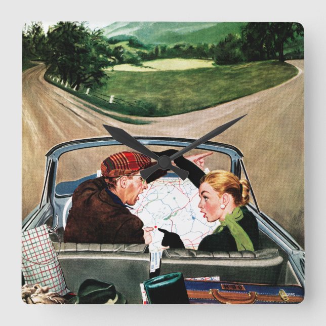 Relógio Quadrado Forquilha na estrada (Frente)