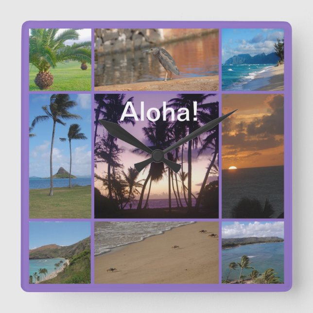 Relógio Quadrado Foto Colagem de Oahu, Havaí (Frente)