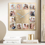 Relógio Quadrado Foto da família personalizada Elegante Dourado<br><div class="desc">Crie facilmente o seu próprio relógio personalizado em forma de parede metálica de estilo ouro com as suas fotografias familiares personalizadas. Para obter os melhores resultados,  recorte as imagens para o quadrado - com o ponto de foco no centro - antes de carregar.</div>