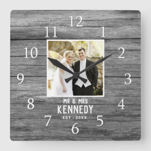 Relógio Quadrado Foto de Aniversário de Casamento Personalizado Ru