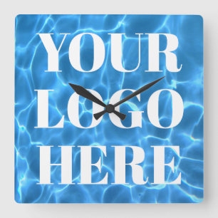 Relógio Quadrado Foto de Piscina Azul Aqua para o Seu Logotipo