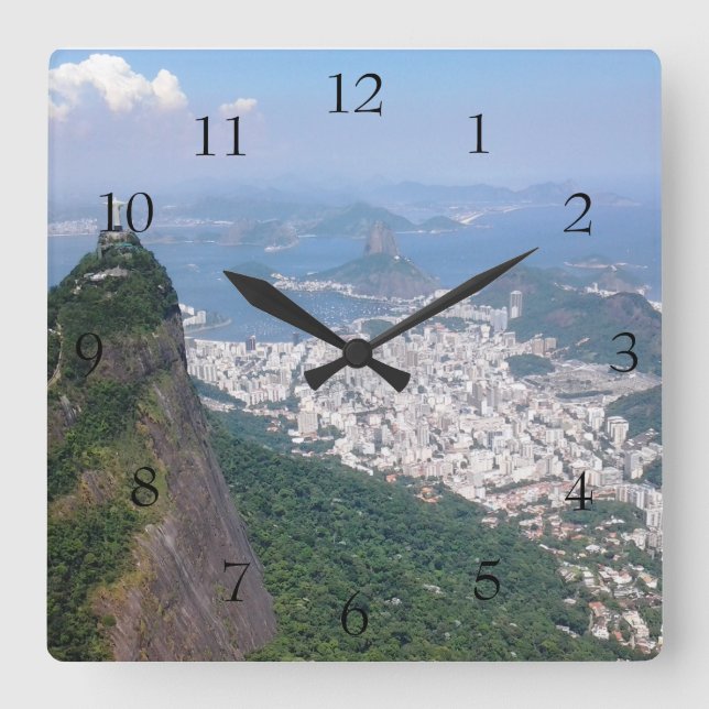 Relógio Quadrado Foto do Brasil do Rio de Janeiro Desenhada em acrí (Frente)