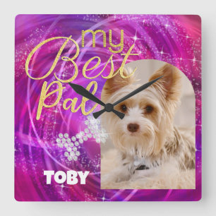 Relógio Quadrado Foto do Cão-de-Pet Mangenta